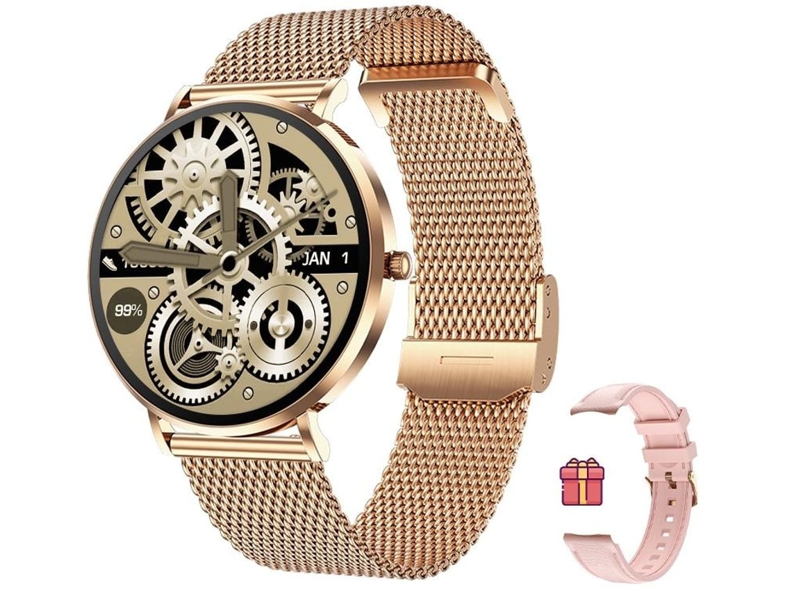 Reloj inteligente Chennnls T8pro, 1.32" AMOLED, acero, con llamada Bluetooth, oro rosa.