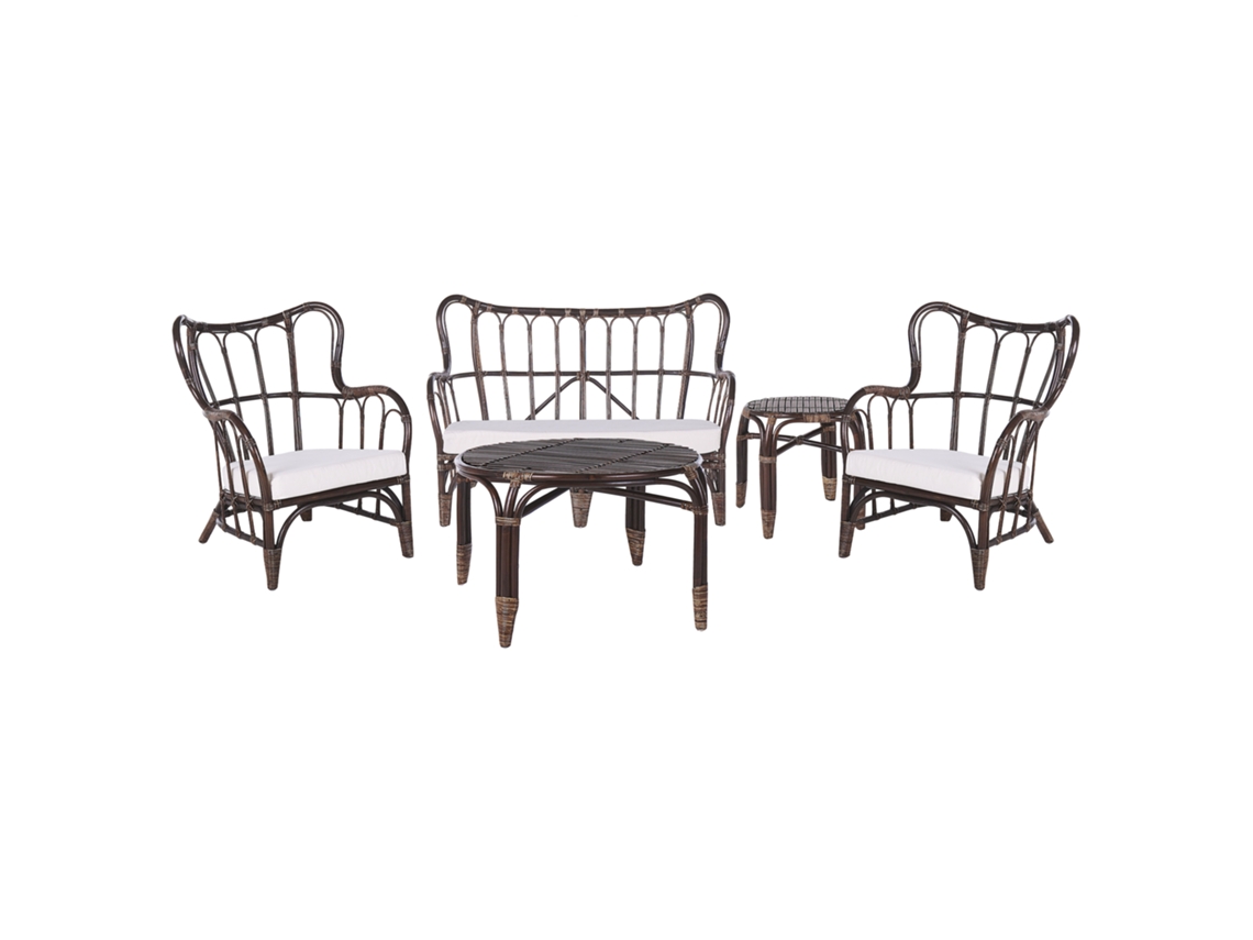 Conjunto de jardín 4 plazas de ratán marrón oscuro/beige crema BELIANI Brindisi