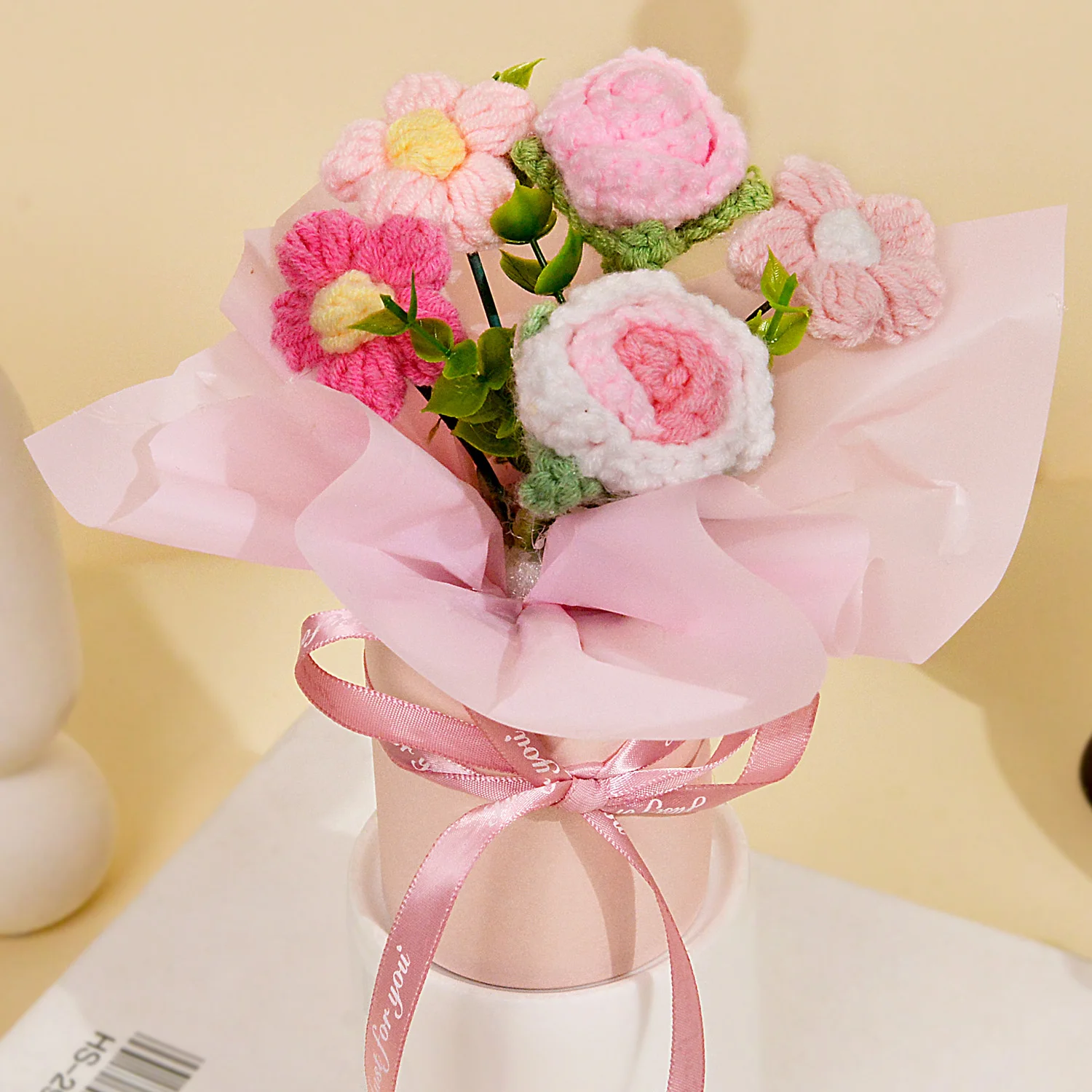 (rosa) Buquê De Rosas Feito À Mão Em Crochê, Rosas E Margaridas Tricotadas, Presentes E Decoração Para Casa.