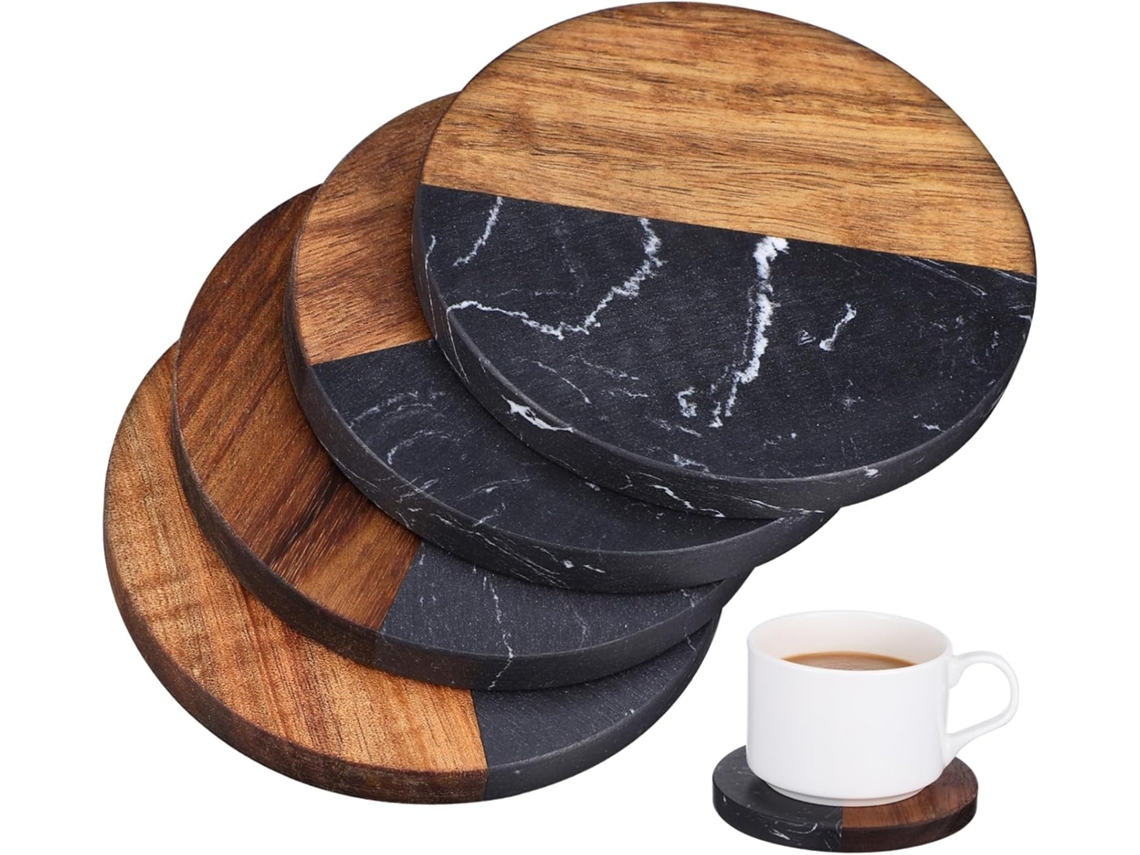 Posavasos Redondos Madera Mármol Piezas), Elegantes Aislantes Para Bebidas, Decoración Rústica