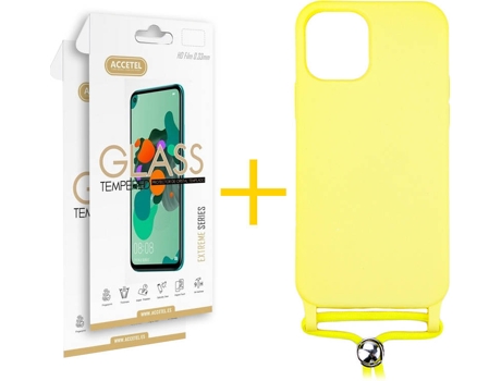 Kit Carcasa y Protector 2 X iPhone 11 Pro Skyhe Gel Rope Amarillo