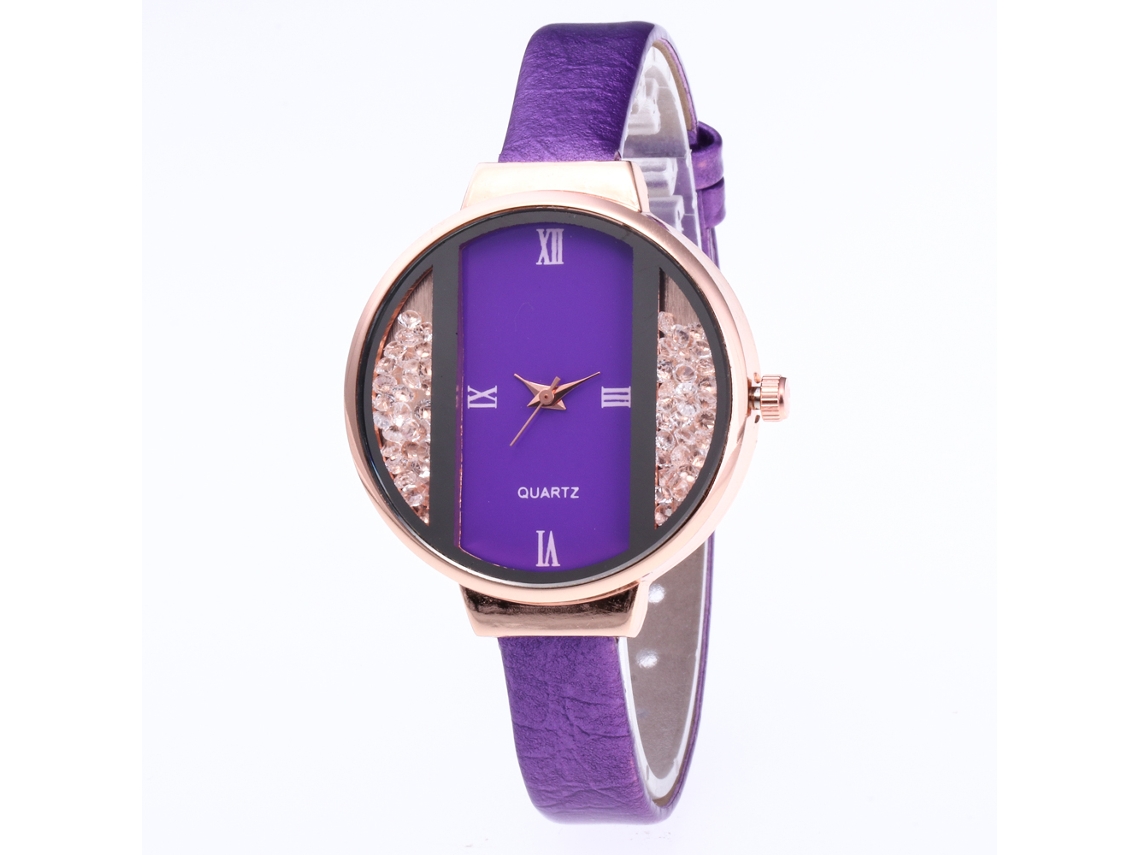 Reloj De Pulsera Analógico De Cuarzo Para Mujer Con Esfera Redonda, Color Morado A La Moda.