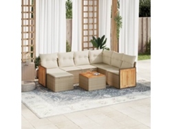 Conjunto de 8 sofás de jardín con cojines de mimbre beige Dkd Home Decor