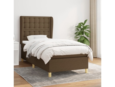 vidaXL Cama con somier y colchón 90x200 cm tela marrón oscuro