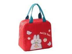 Bolsa De Almoço Estilo Cartoon Com Fecho Zíper E Alça Larga Para Estudante Vermelha