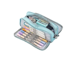 Estuche Para Lápices De Malla De Gran Capacidad Con 3 Compartimentos Para Estudiantes - Azul 1