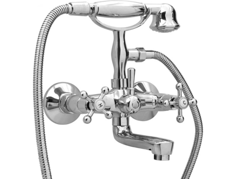 vidaXL Grifo de bañera 2 mandos + desviador y alcachofa cromado retro