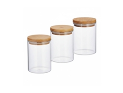 Frascos De Vidro Relaxdays, Conjunto De 3, Para Massas, Arroz, Muesli, Grãos De Café, 600 Ml, 14x9,5 Cm, Bambu, Natural