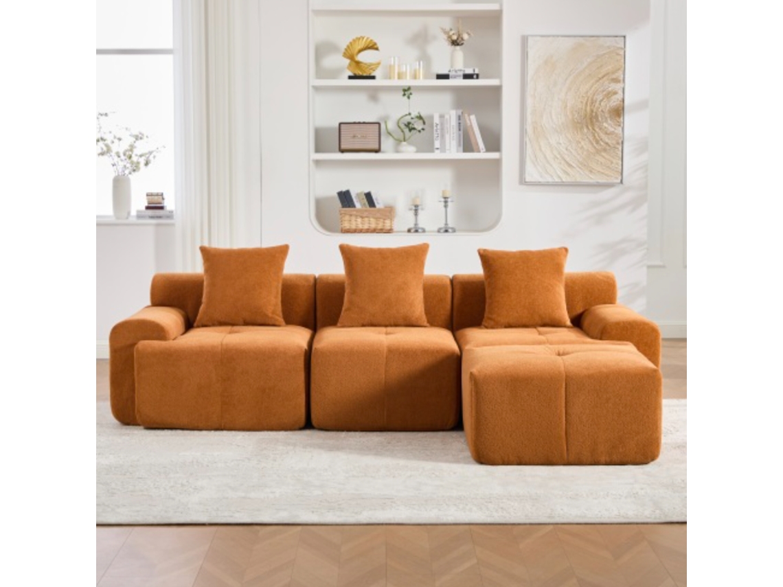 Sofá Modular 3 Plazas 268×102×78 Cm - L-fórmico, Sin Estructura, Espuma Viscoelástica, Sin Montaje - Naranja