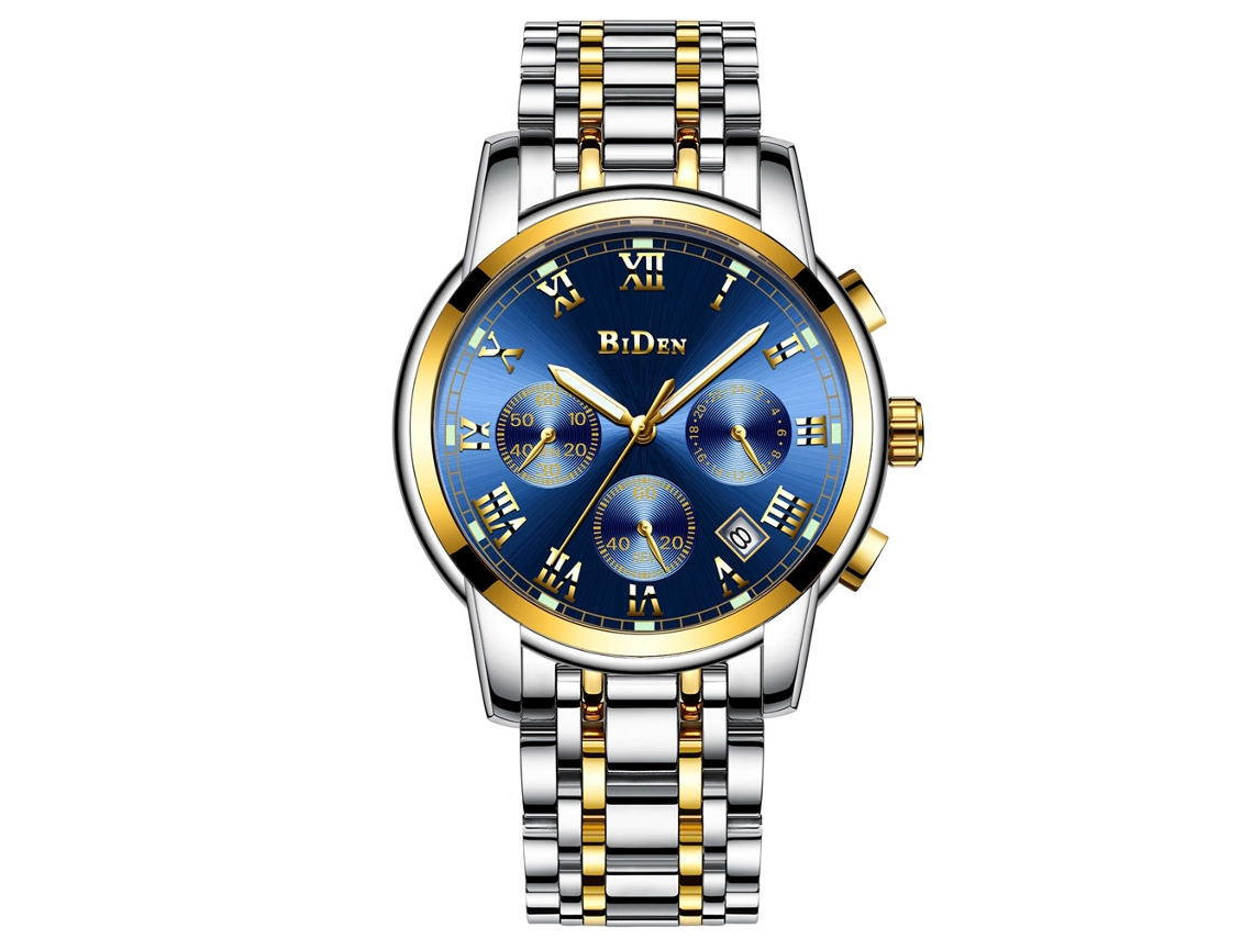 Reloj De Pulsera Hombre Biden Acero Inoxidable Impermeable Cuarzo Azul