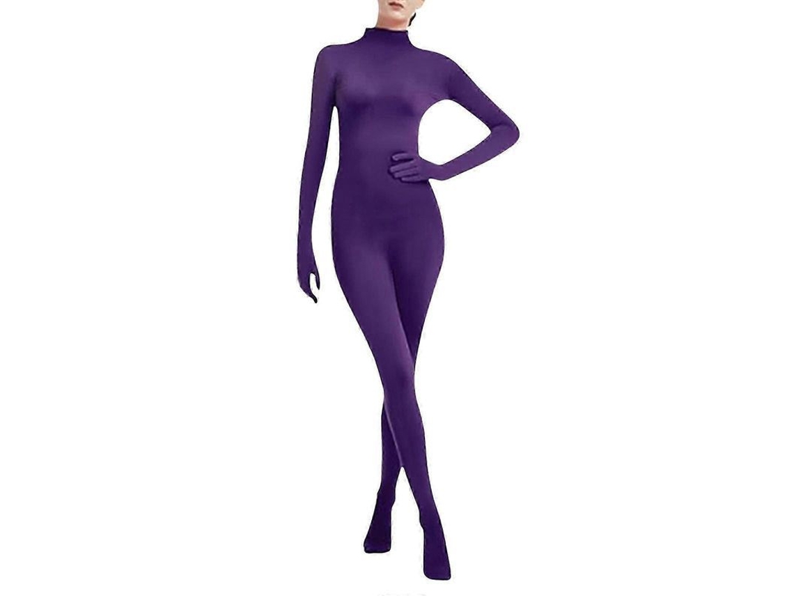 Traje Zentai Unisex Malla Estrecha Monocolor Disfraz Adulto Baile Escenario Morado M