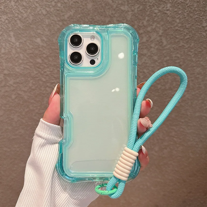 (verde, Iphone 13 Pro Max) Funda Protectora Transparente A Prueba De Caídas Con Airbag En Las Cuatro Esquinas Y Correa De Muñeca A Prueba De Golpes.