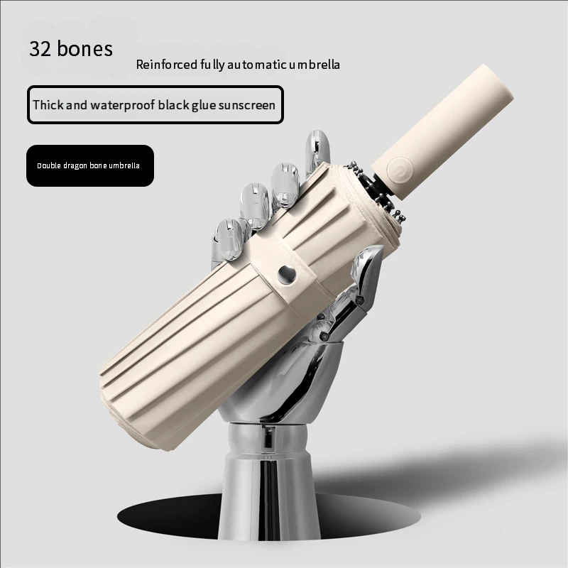 Paraguas Automático De 32 Varillas (blanco Roto 16k), Paraguas Ensanchado De Doble Quilla De 16 Varillas.