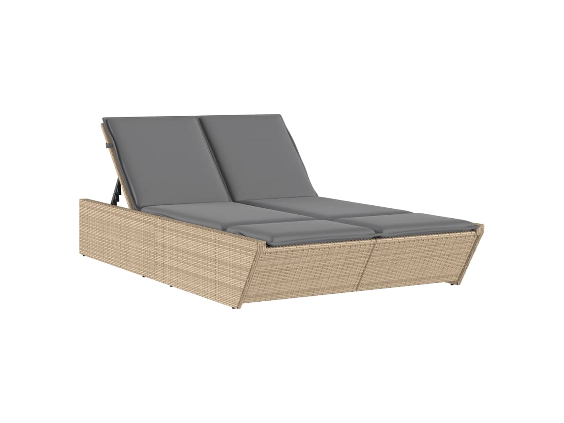 Chaise longue doble con cojines de mimbre, beige, EXCLUSIVA DE LA CASA