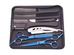 Kit de 9 tijeras para cortar el cabello, para uso en salones de belleza y barberías - Digitallab Azul