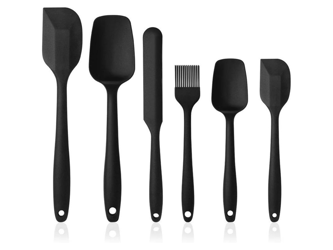 2026-29901-set De 6 Utensilios De Cocina De Silicona, Cucharas Y Espátulas Negras Para Cocina Y Repostería