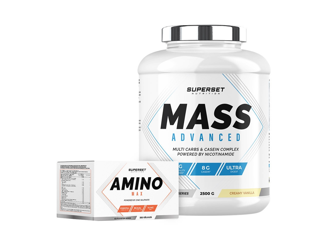 Programa de Masaje para Principiantes Mass Advanced 2.5kg Crema de Vainilla Amino Max Superset Nutrition