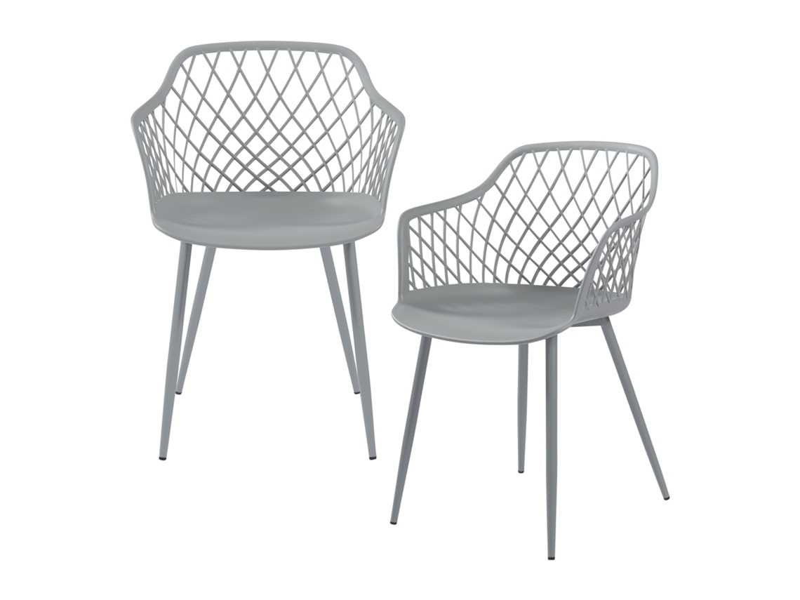 Conjunto de 2 cadeiras de jantar Kangasniemi com braços de plástico e metal 80 x 56 x 52 cm - Cinza Claro [EN.CASA]