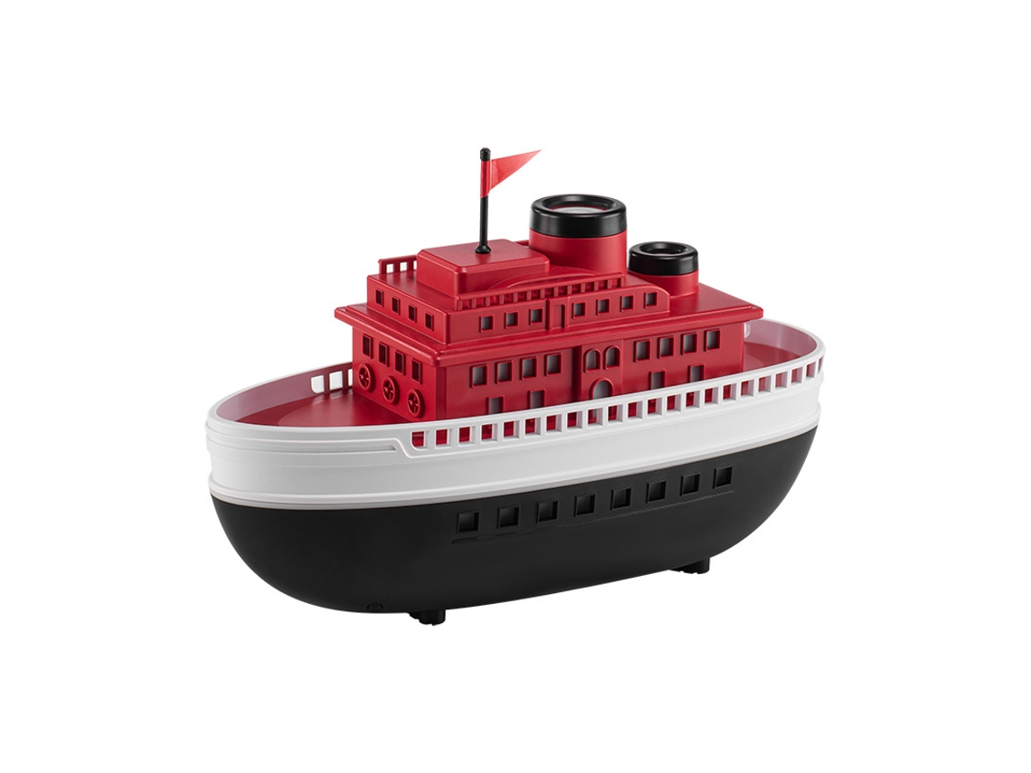 Humidificador difusor de aroma Chrui de 300 ml con forma de barco, vapor frío, dos salidas de aire y LED de 7 colores (rojo y negro)