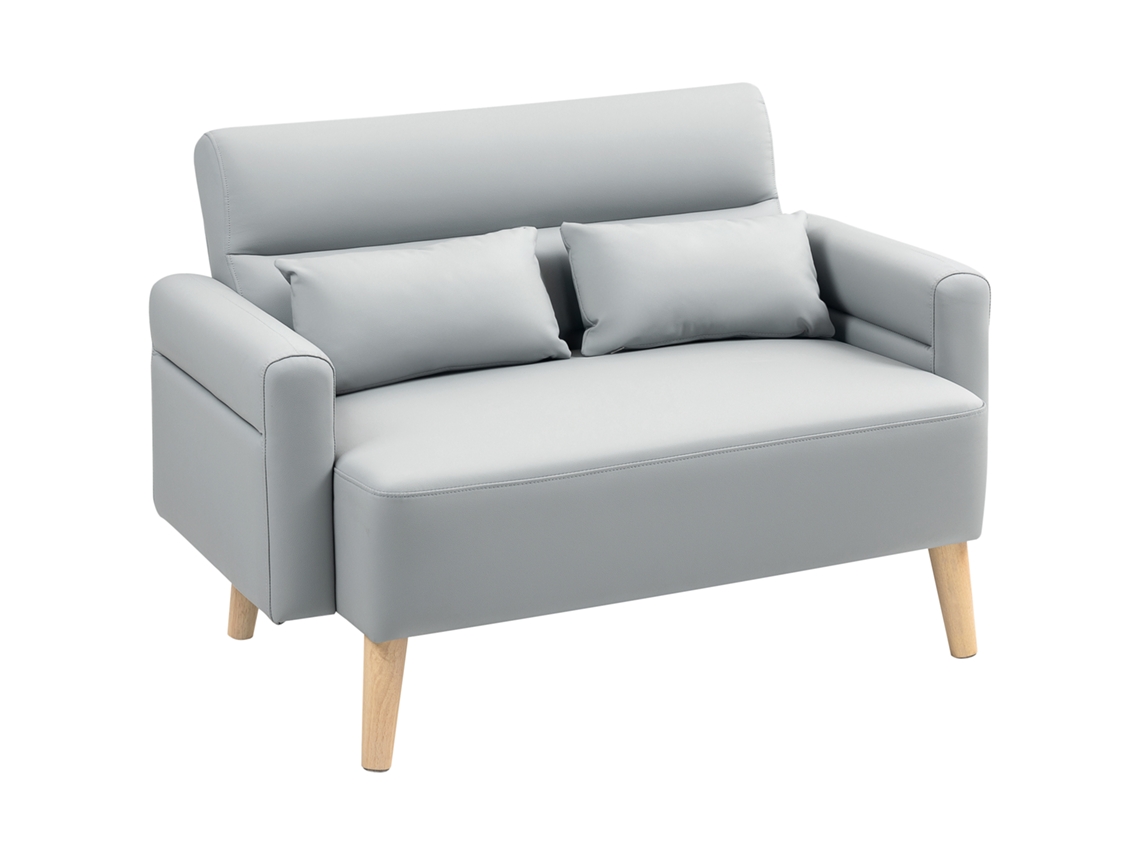 Sofá De 2 Plazas En Piel Sintética, 117x78x78 Cm, Gris.