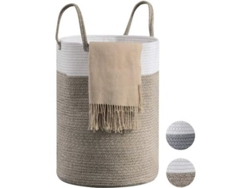 Cesta de mimbre elegante, organizador de algodón hecho a mano, gruesa y resistente, ahorra espacio, almacenamiento multiusos para la decoración del hogar, Grand
