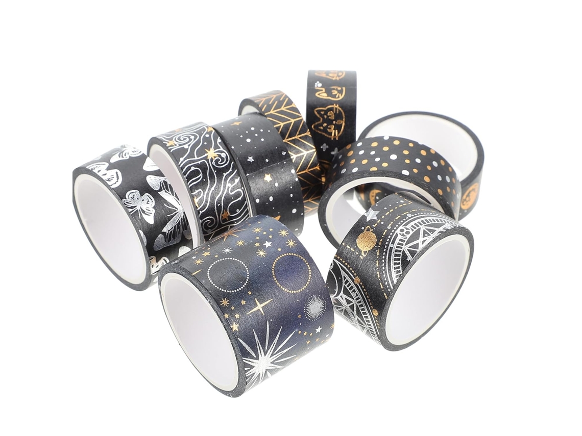 Fita Adesiva Decorativa Solustre, Para Capas De Planners, 9 Rolos De Papel Com Céu Estrelado E Relevo Metalizado Para
