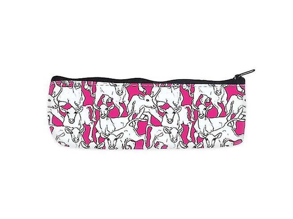 Estuche para lápices de ganado con fondo rosa, bolsa organizadora con cremallera Chennnls