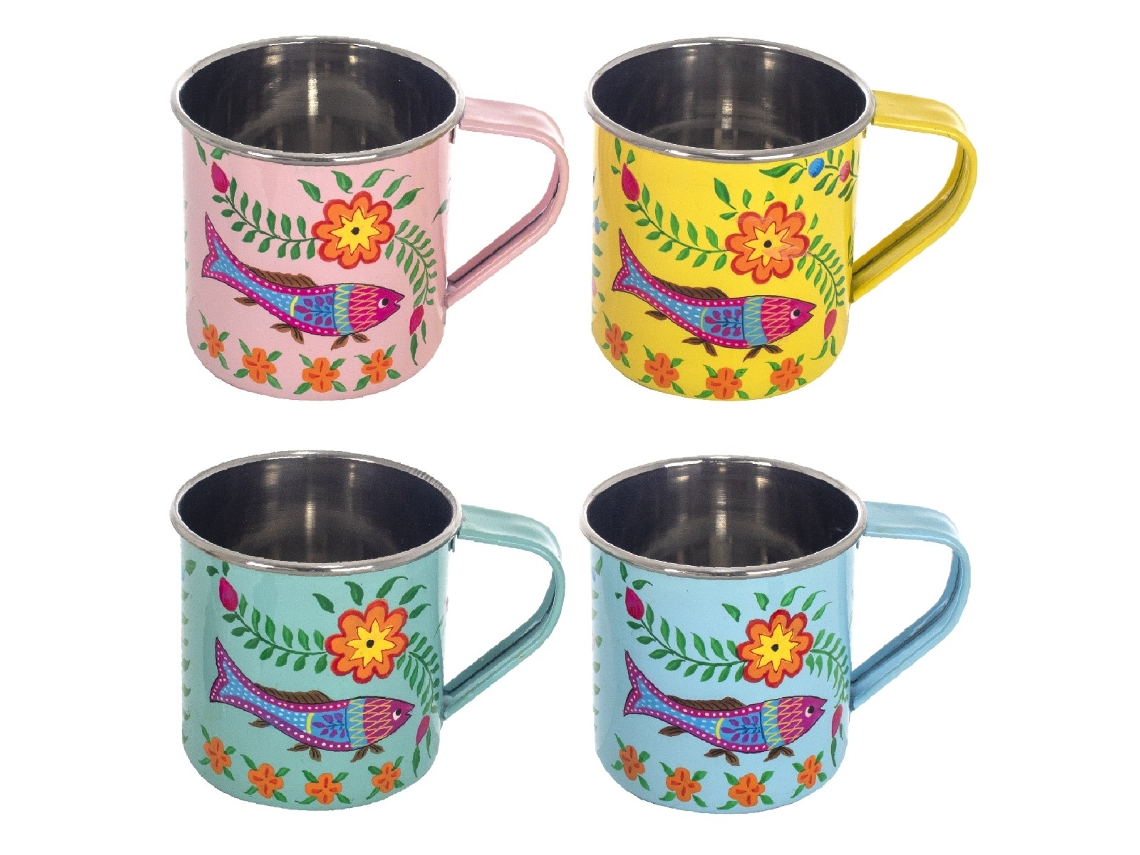 Taza 4 Unidades Multicolor de Metal Esmaltado 9*9*12cm Set de 4 Unidades Taza BY SIGRIS