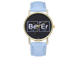 Reloj De Pulsera Unisex De Cuarzo Con Correa De Cuero Sintético Azul Claro, Estilo Casual Y Moderno.