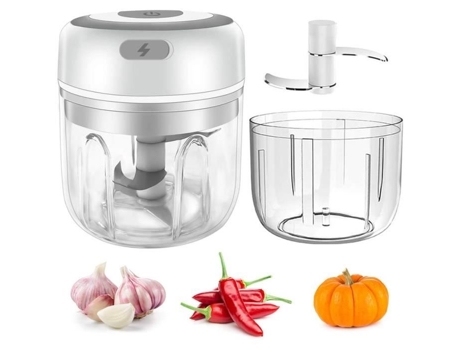 Mini Picadora De Ajos Eléctrica Inalámbrica Con Cuchillas Afiladas 250 Ml Y 100 Ml Blanco YOUKUKE