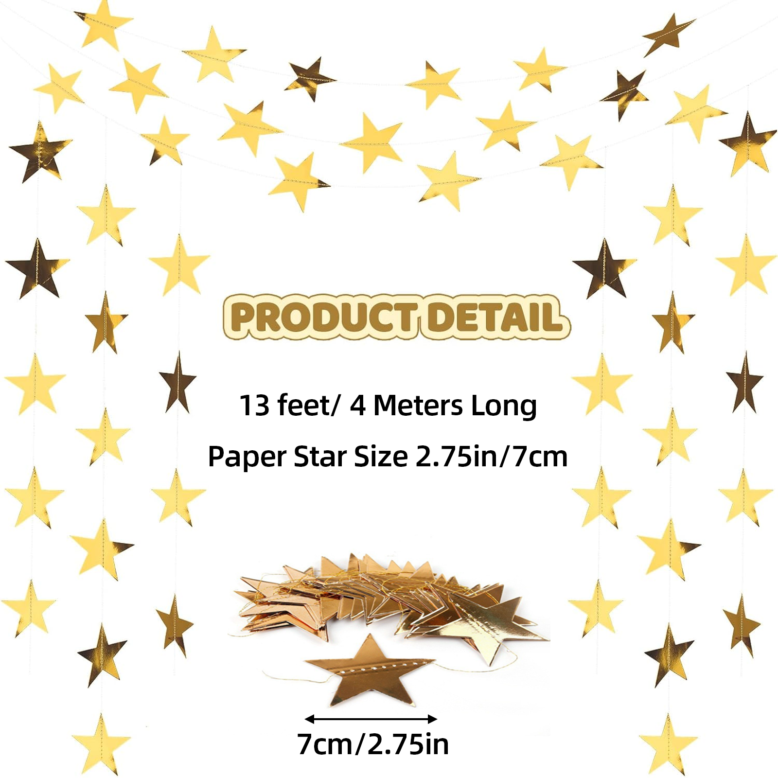 4 piezas de decoración de estrellas doradas para fiestas (16m)