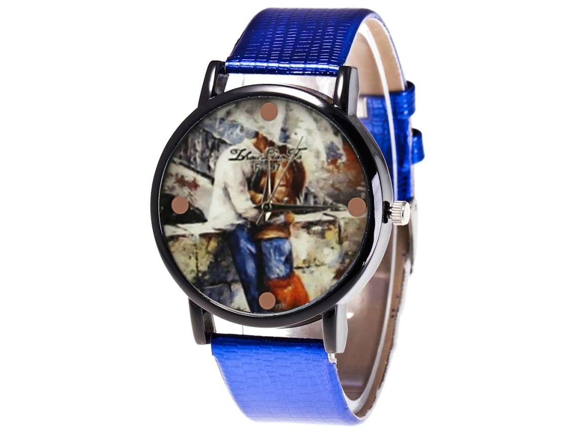 Reloj De Pulsera Para Pareja A La Moda Con Correa De Piel Sintética, Estilo Moderno, Azul.
