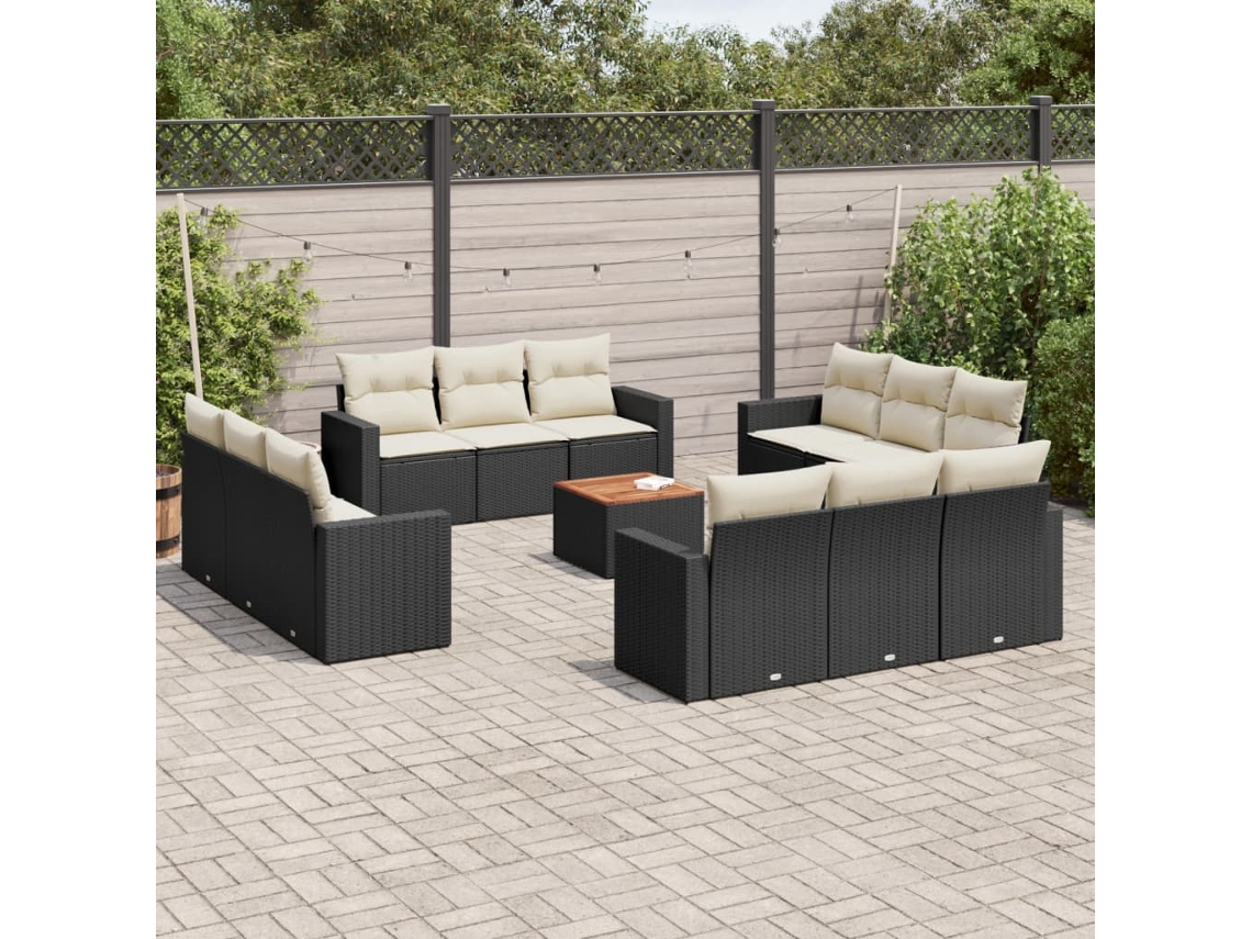 Conjunto de sofá de jardín de 13 piezas con cojines de mimbre sintético negro, Dkd Home Decor