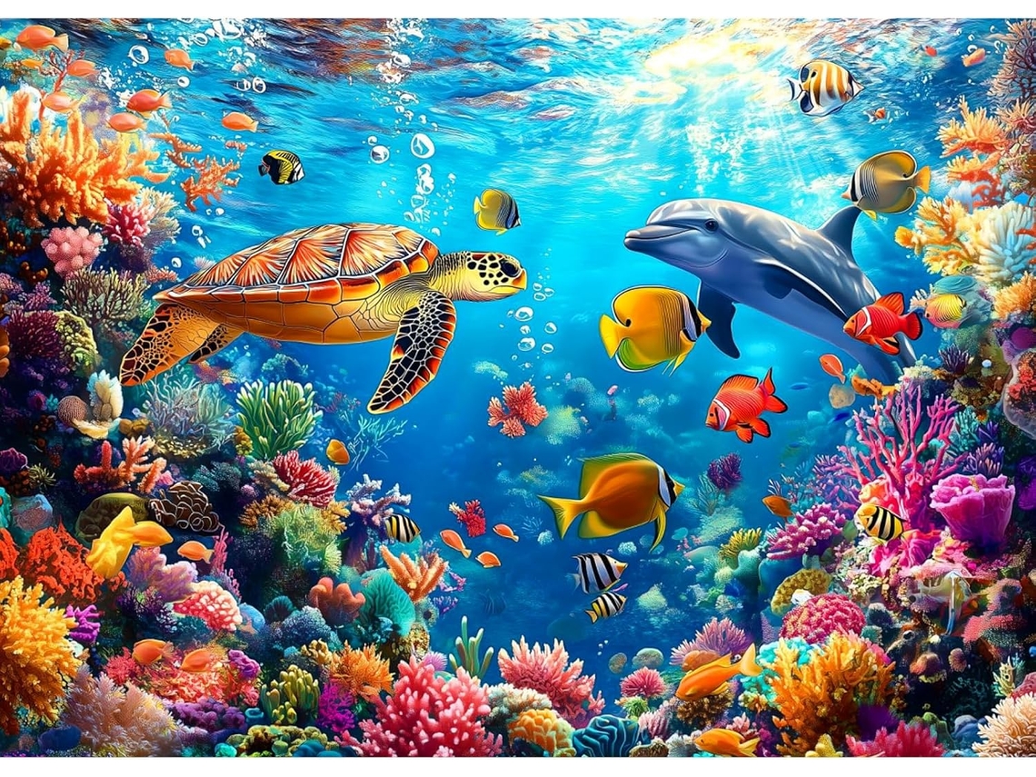Rompecabezas De 1000 Piezas Del Mundo Submarino Para Adultos, Rompecabezas De Tortuga Marina Y Ballena (azul)