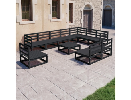 Conjunto 11 de muebles de jardín VIDAXL negro madera maciza de pino
