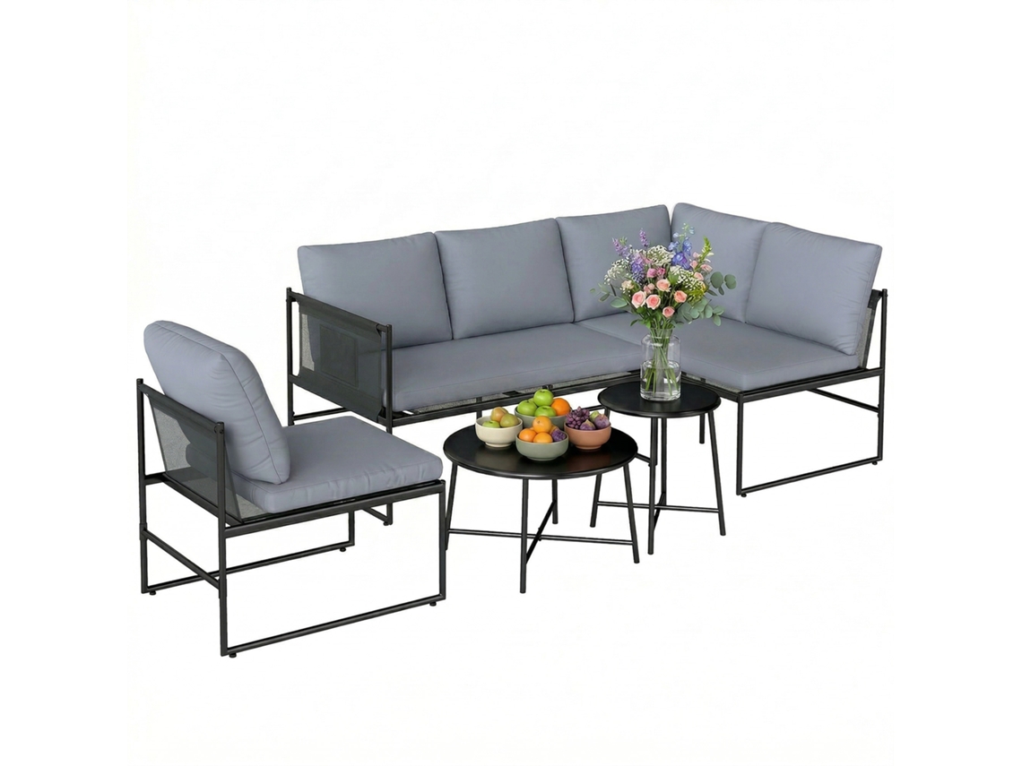 Conjunto De Muebles Jardín Tipo Salón Para 4-5 Personas, Que Incluye Sofá 2 Plazas, Mesa Centro, Sillacojines Gruesos Lavables.