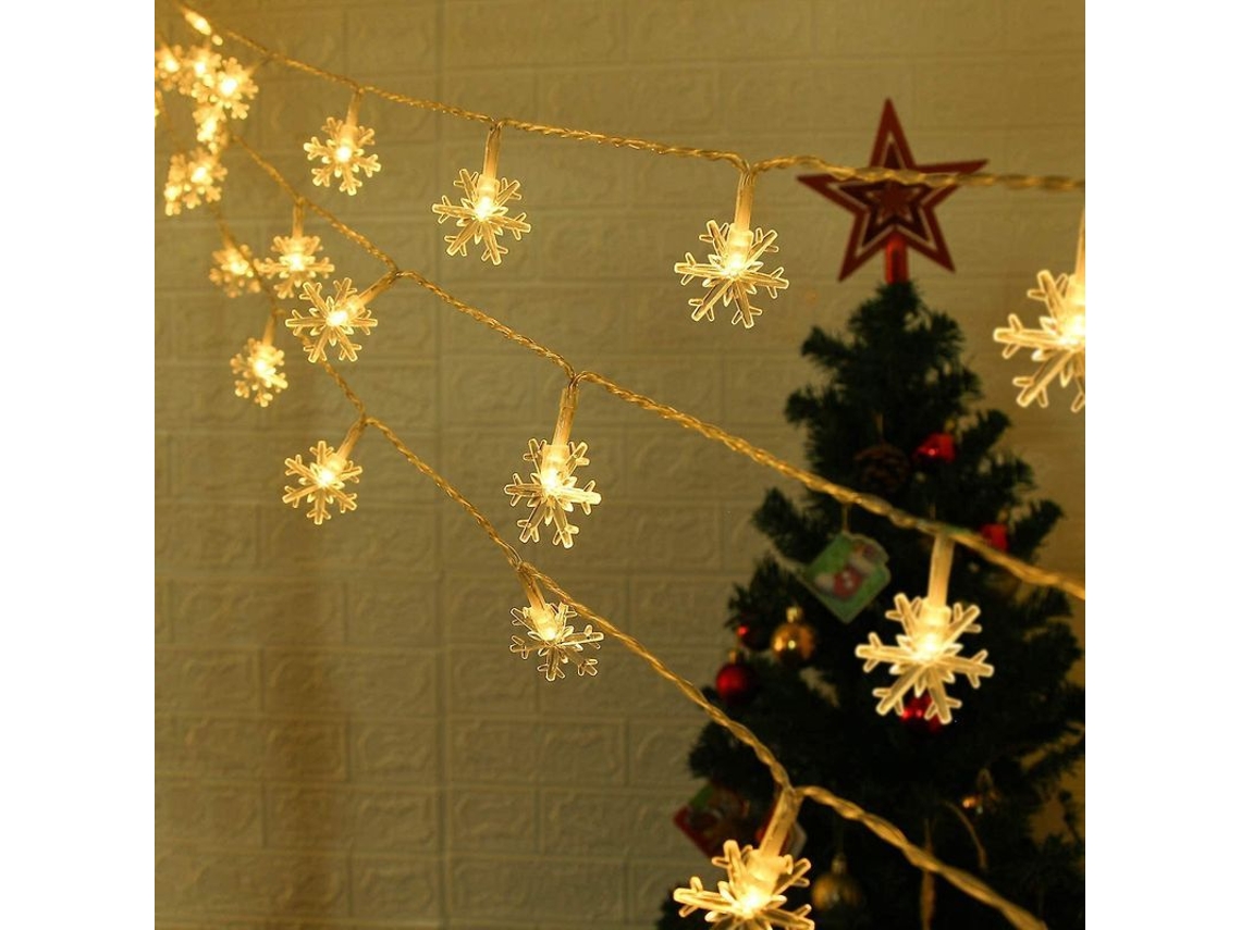 Tira De Luces Led Navideñas Con Forma De Copos De Nieve, 2 Modos, Batería, Ip65