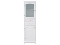 Mueble de baño 45x36x160 cm - Puertas de cristal, 2 armarios, 2 cajones, tiradores dorados - Blanco