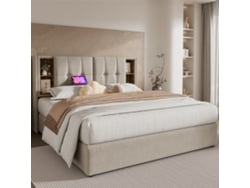 Cama De Lino Natural De 160x200 Con Usb-c