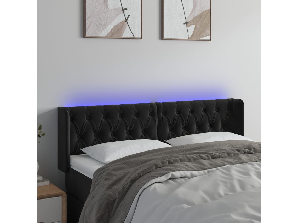 Cabecero Con Led De Terciopelo Negro 147x16x78/88 Cm