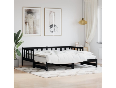 MAISON EXCLUSIVE Cama Nido Madera Maciza de Pino Metal Negro (90x200cm)