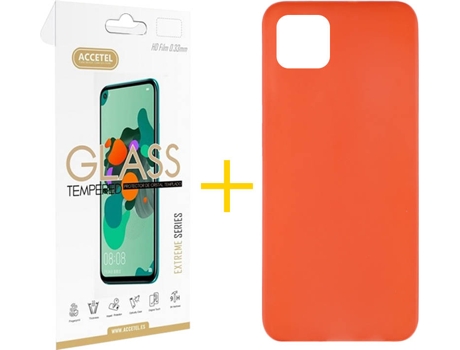 Kit Funda + Protector de Pantalla Samsung Galaxy A22 5G ACCETEL Liso (Rojo)