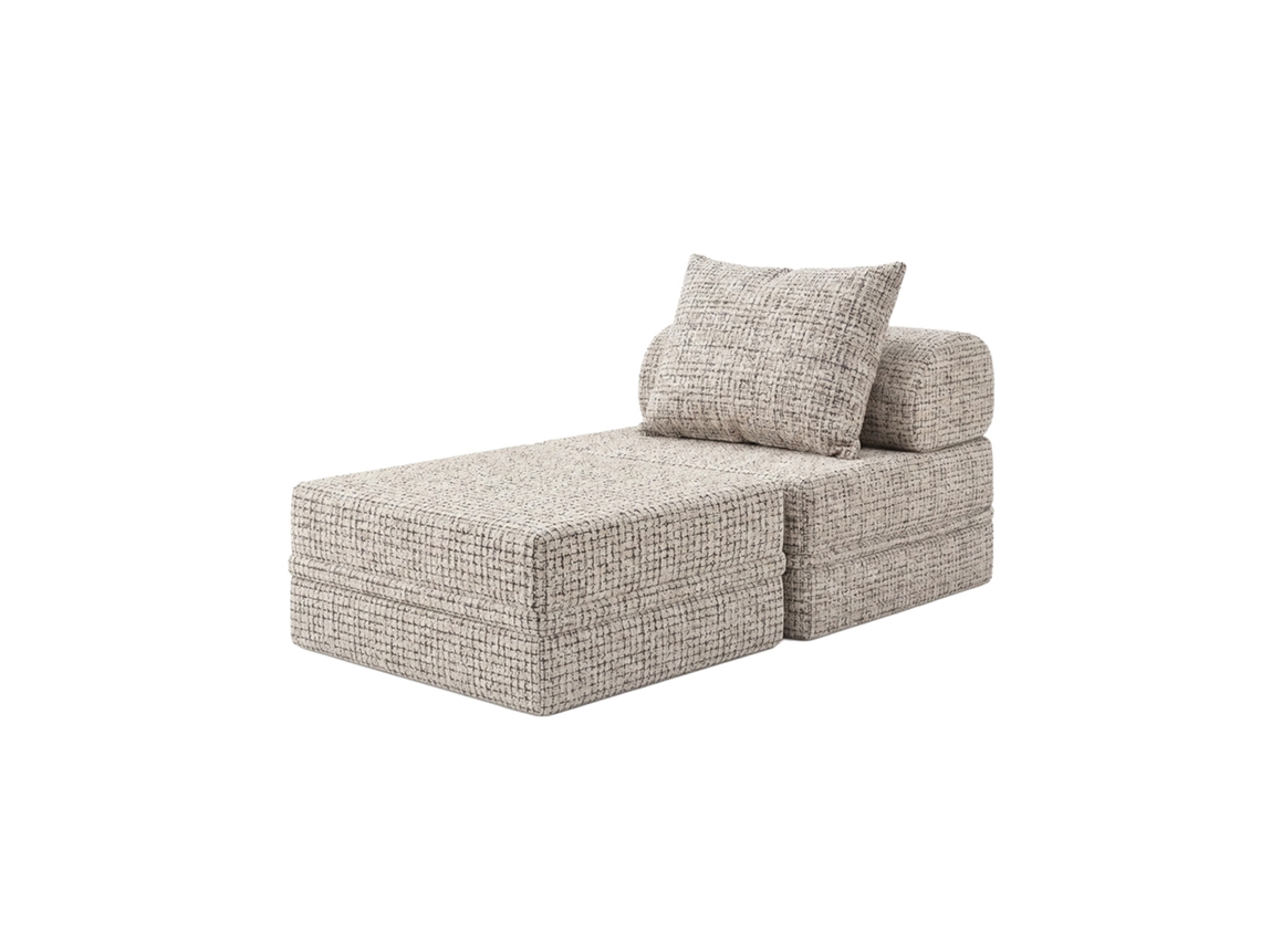 Sofá Modular 1 Lugar + Puff Convertible  Tweed Cinza