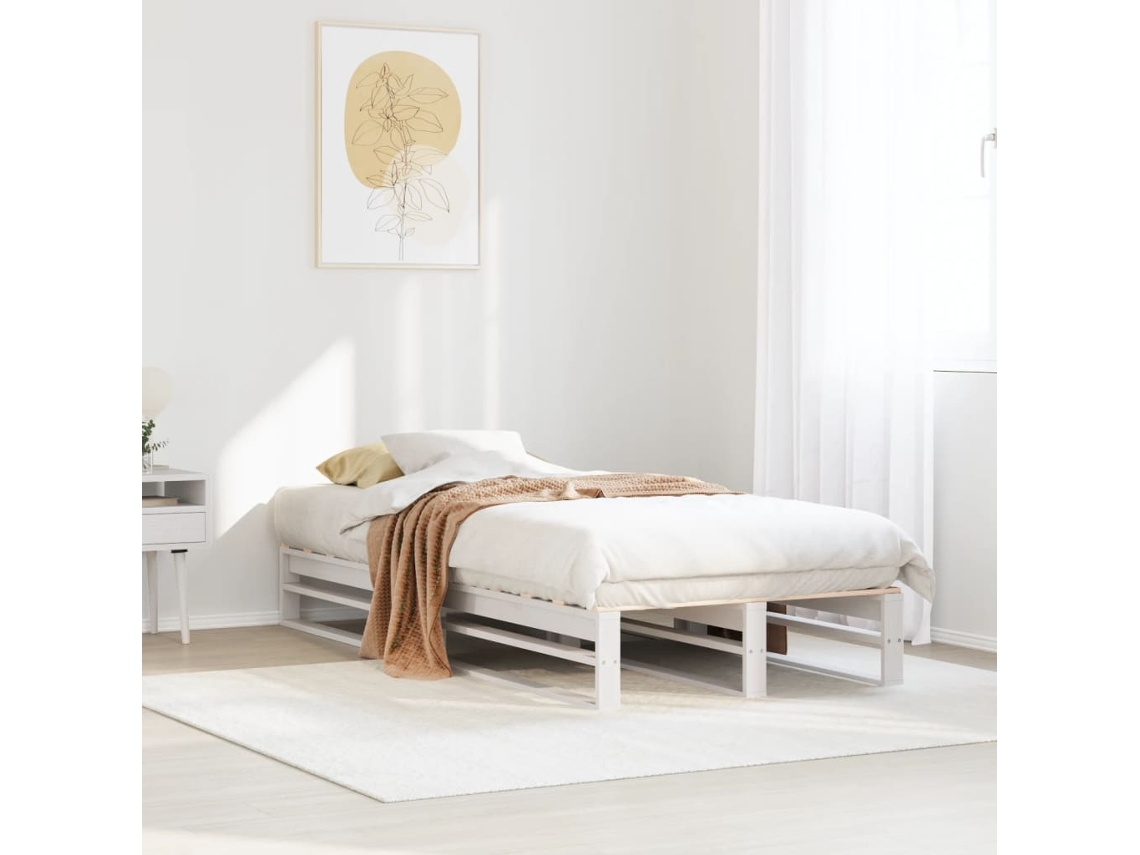 Estructura De Cama Sin Colchón Madera De Pino Blanca 90x200 Cm