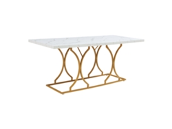 Mesa de comedor Figa para 6 personas, aspecto mármol, blanco/dorado [EN.CASA]