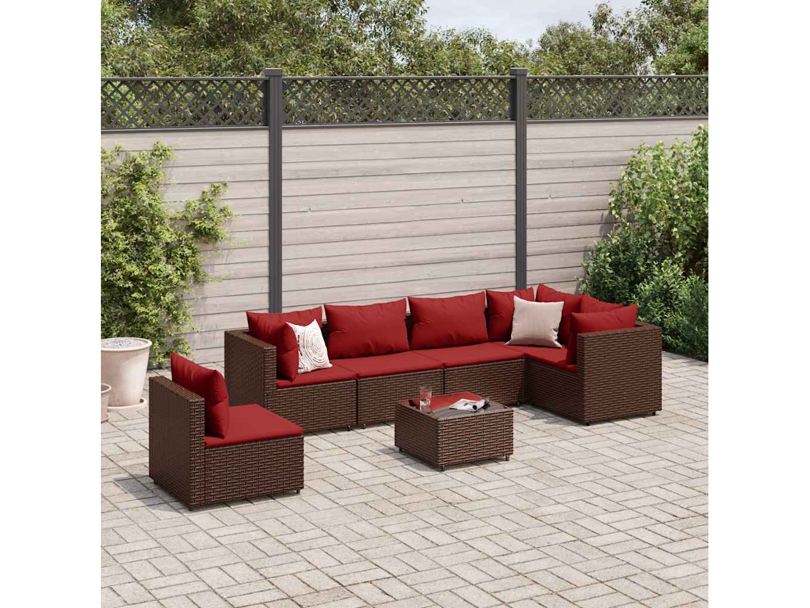 Conjunto de jardín de 7 piezas con cojines de mimbre marrón DKD Home Decor