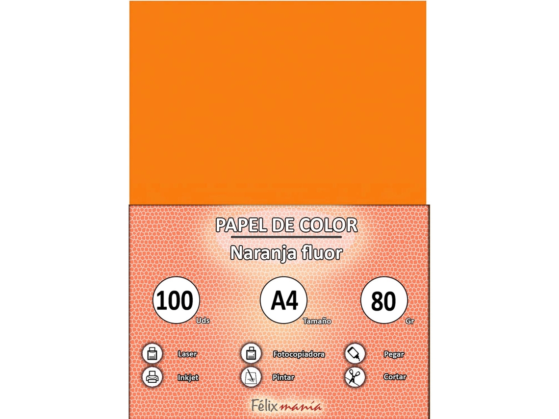 A4 Paper 80Gr Fluoruro De Naranja 100 Hojas