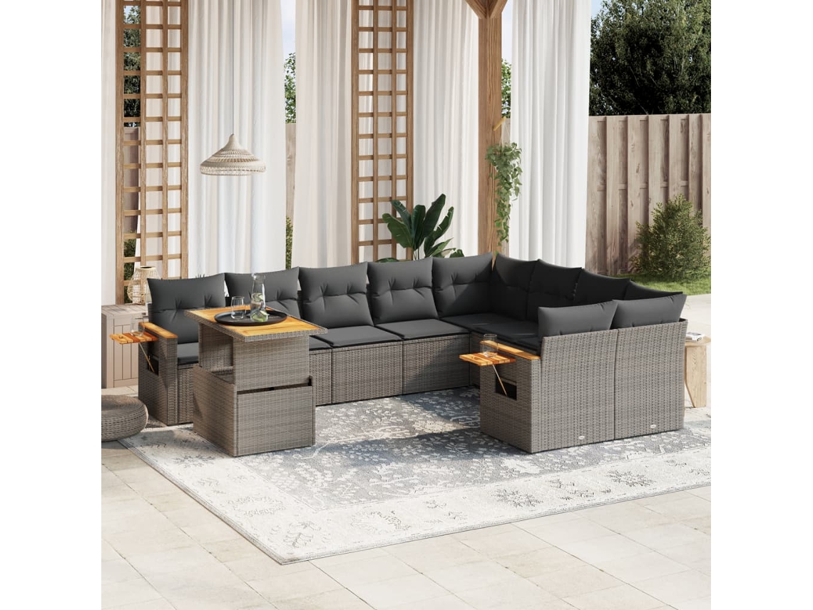 Conjunto de sofás de jardín de 10 piezas DKD Home Decor con cojines de mimbre gris