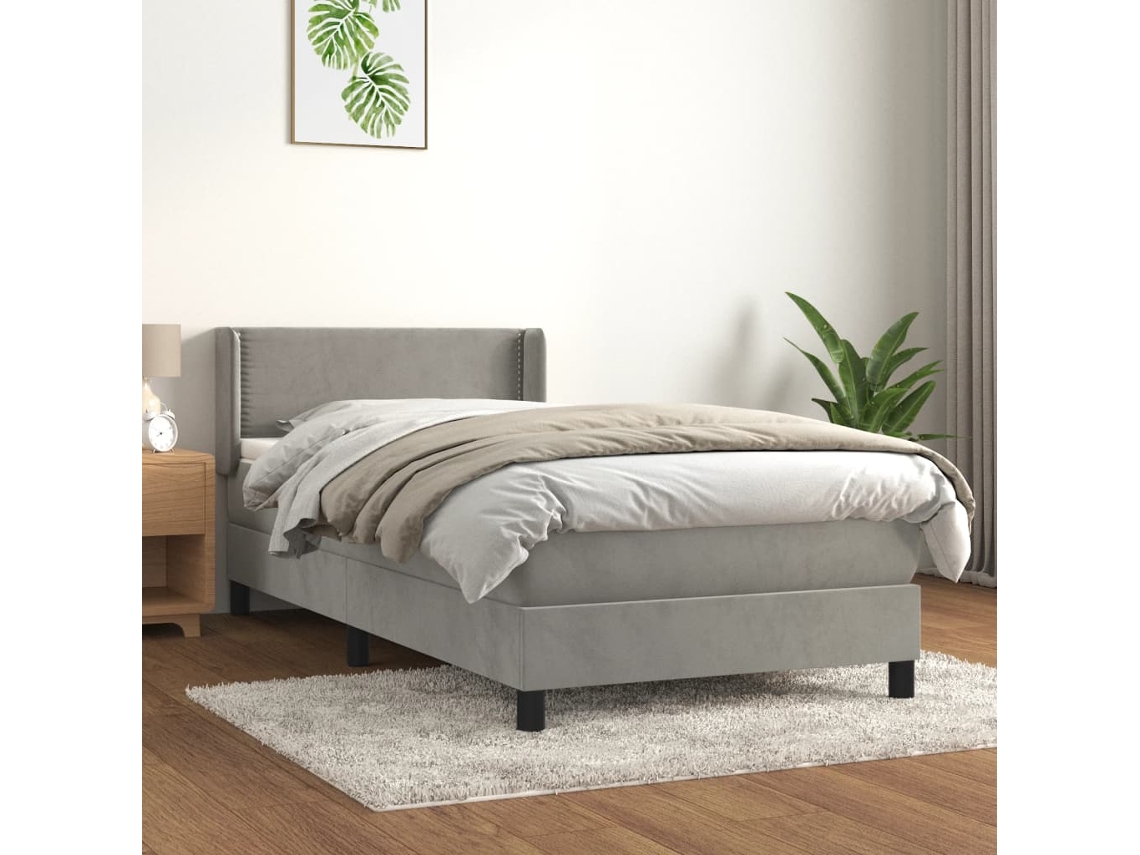 Cama box spring con colchón terciopelo gris claro 90x190 cm
