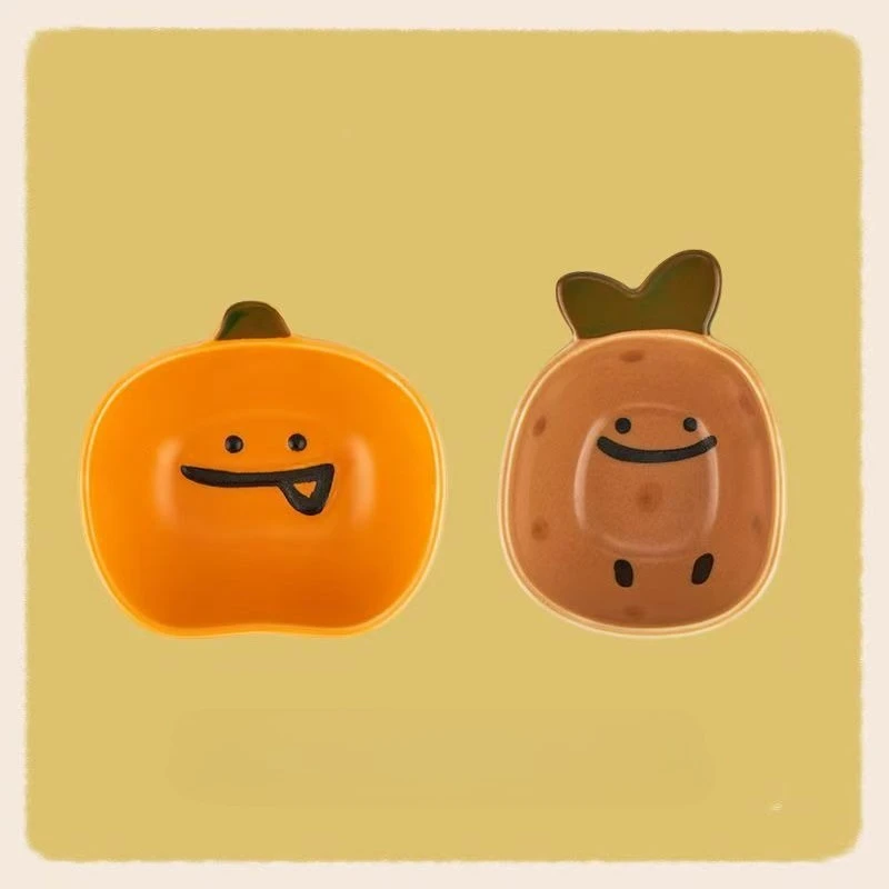 (juego) Bonito Plato De Cerámica Estilo Japonés Con Forma De Calabaza Y Piña Para Salsa, Ideal Para Uso Doméstico.
